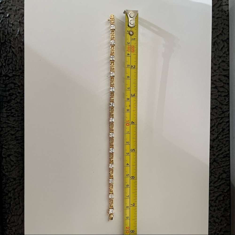 VTG Ross Simons sterling silver 925 CZ Greek key gold vermeil tennis bracelet - Picture 15 of 15
